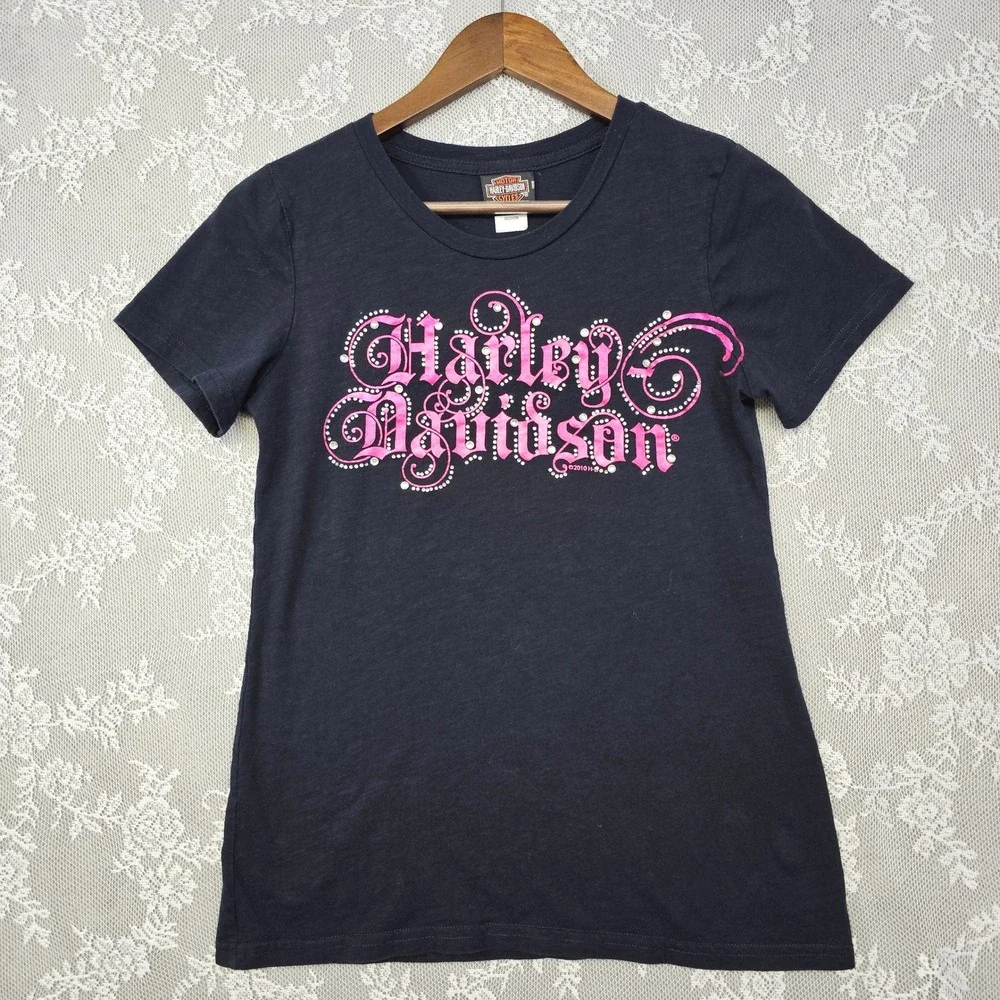 Harley Davidson Black‎ Widow Rhinestone T-Shirt Women's M Port Charlotte Florida